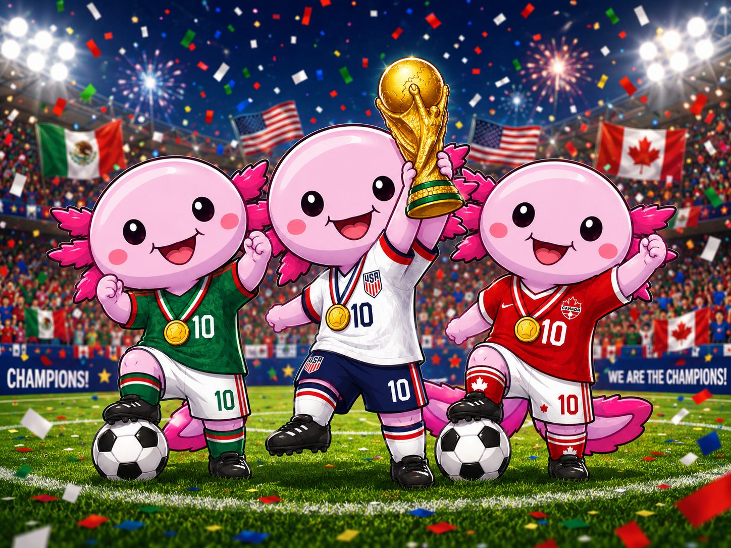 Ajologol champions celebrating with the World Cup trophy